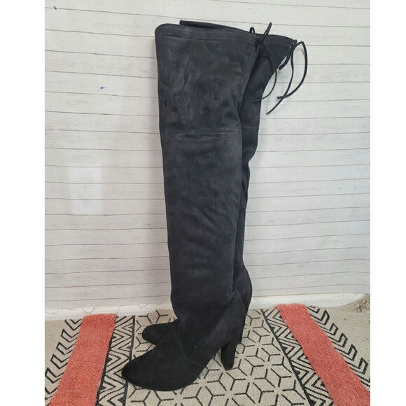 STEVE MADDEN "GORGEOUS" VEGAN SUEDE OVER THE KNEE BLACK BOOTS, sz 10 - Picture 4 of 16